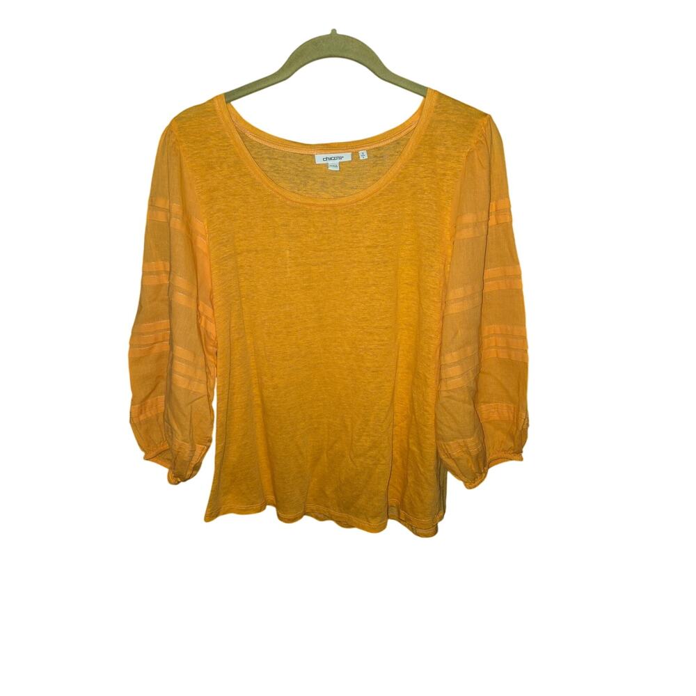 Chico's Mango Ice 100% Linen 3/4 Puff Sleeve Blouse - Size 2W